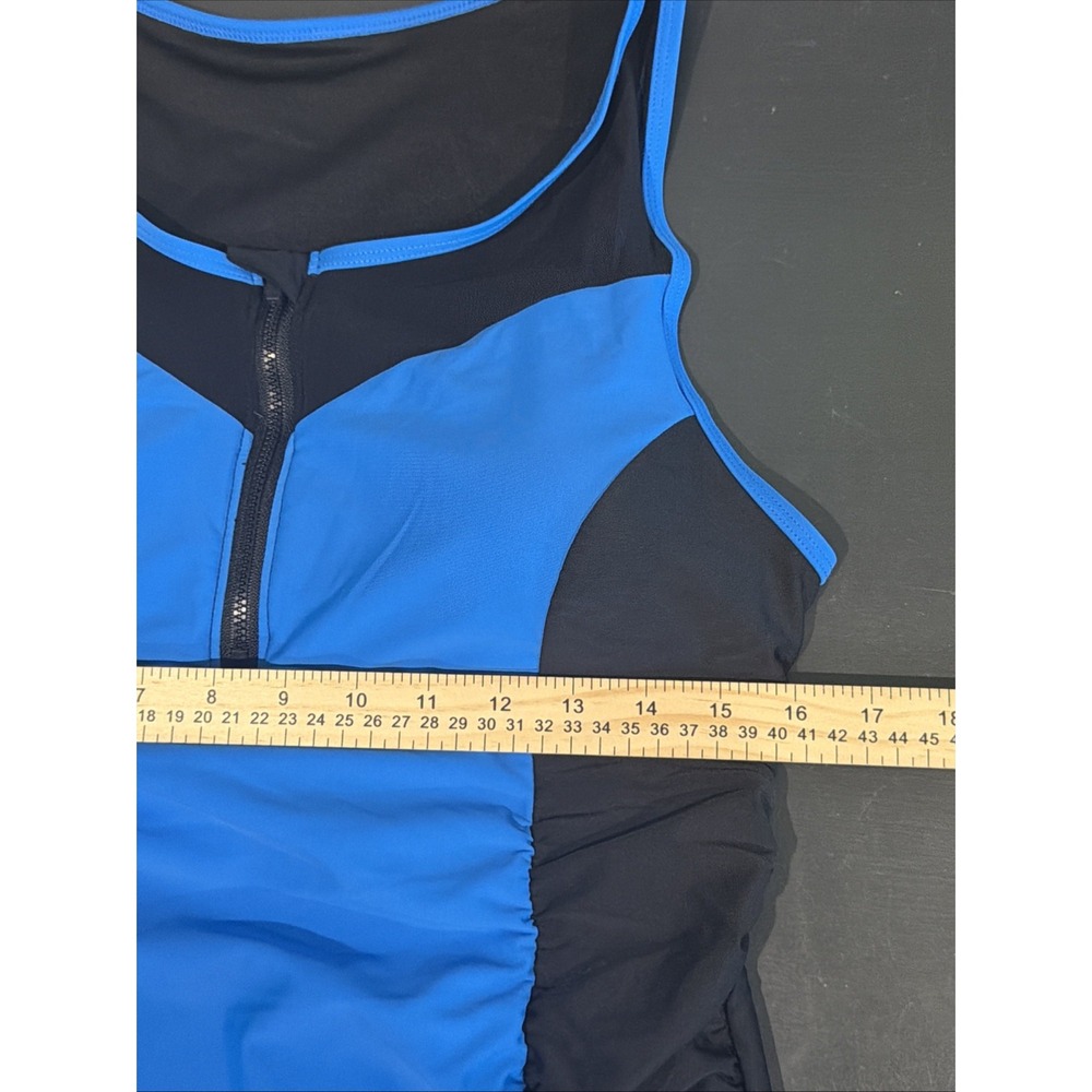 Bloomchic Contrast Patchwork Gathered Half Zip Swim Black & Blue Size 14 NWOT - Picture 7 of 16